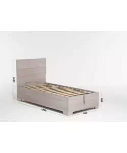 Letto singolo 'hi box' olmo naturale con rete, contenitore e piedini 90x190 cm